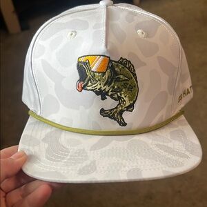 White Camo Hat with Fish Embroidery